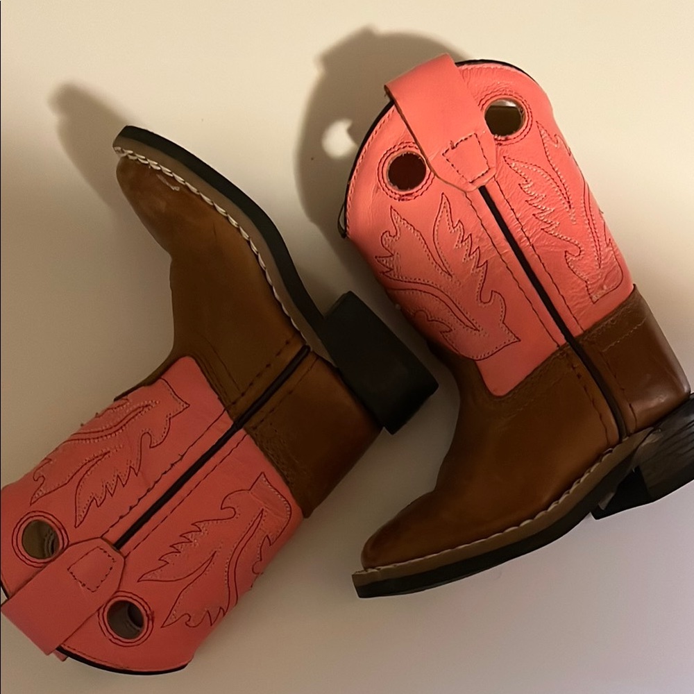Kids Pink and Brown Cowboy Boots